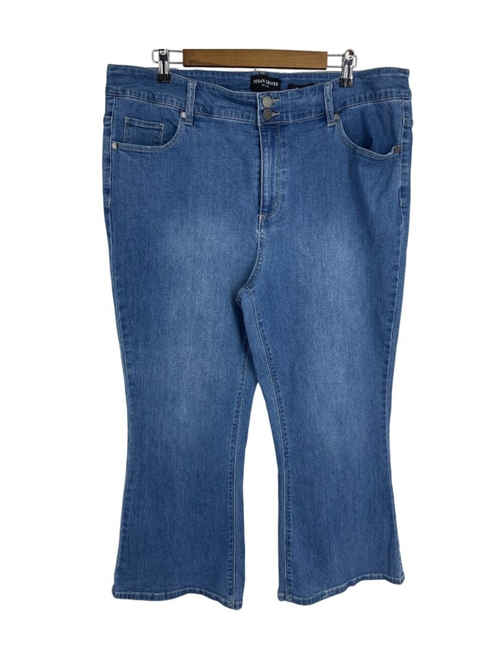 Susan Graver Wide Flare Leg Stretch Denim Jeans Mid Rise Size 20W